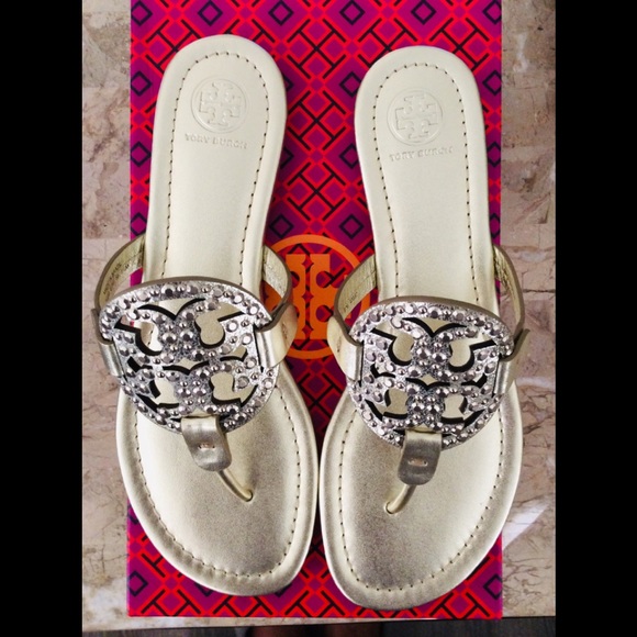 tory burch miller embellished sandal metallic leather